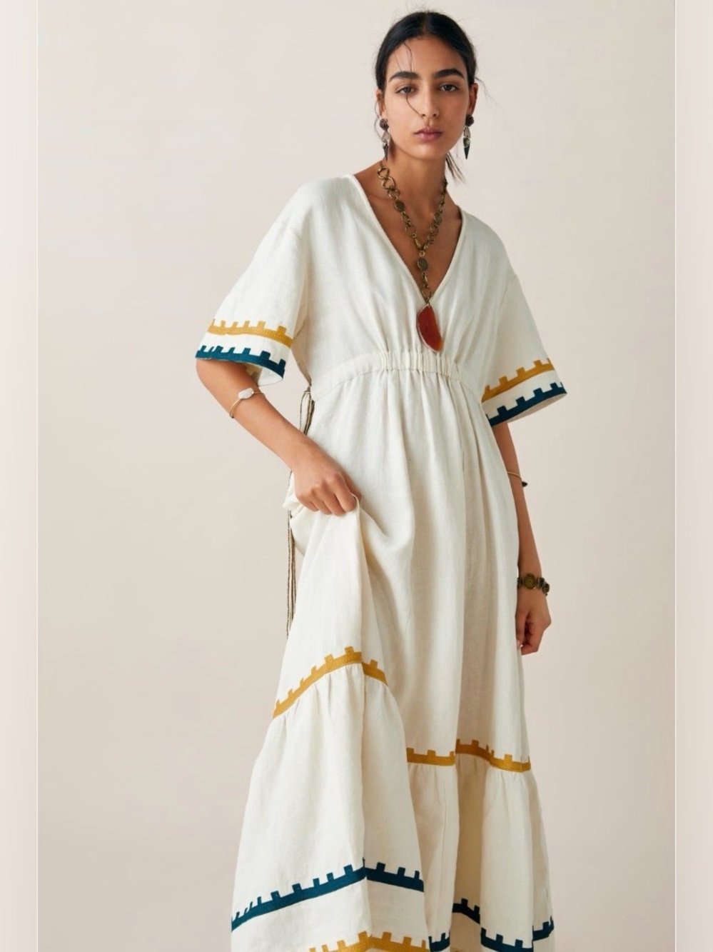 ZARA Studio Embroidered Linen Maxi Dress Limited Edition SS2019 Medium Boho